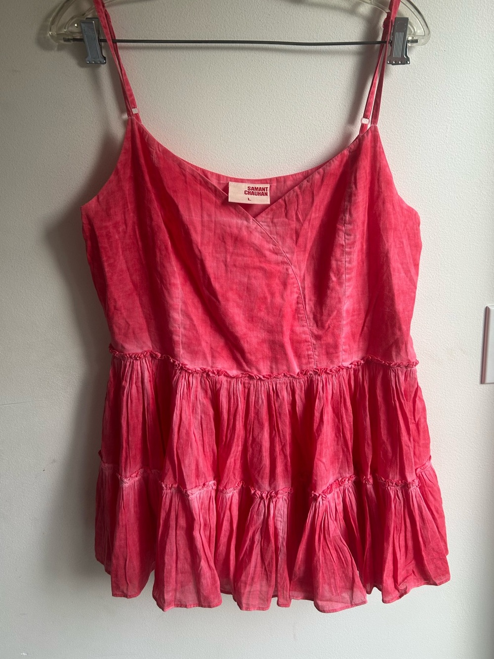 Anthropologie Samant Chauhan Beau Tiered Ruffle Pink Dyed Cami Tank size L